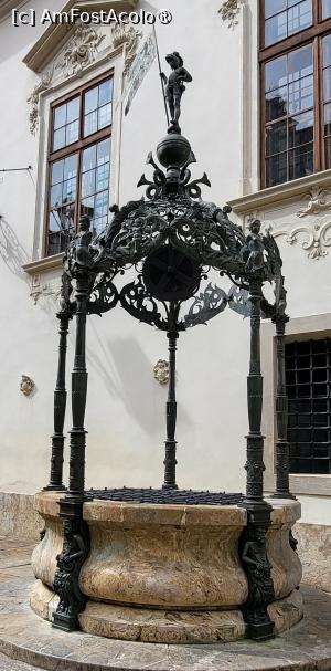 [P34] Aici se gaseste o frumoasa fantana turnata in bronz, pe a carei baza sunt gravate numele constructorilor si anul construirii ei. Figurile grotesti ale satirilor, spirite de padure in mitologia greaca, servesc drept baza pentru cele 4 coloane de sustinere a fantanii. Foisorul de deasupra fantanii este o tesatura complicata metalica din frunze stilizate de vita de vie, nereide, delfini si ingeri. Conform mitologiei grecesti, Nereidele sunt nimfe ale Mediteranei care protejeaza naufragiatii. O figura de razboinic cu steagul Stiriei din mana sa dreapta incununeaza acoperisul fantanii. » foto by geani anto
 - 
<span class="allrVoted glyphicon glyphicon-heart hidden" id="av1412509"></span>
<a class="m-l-10 hidden" id="sv1412509" onclick="voting_Foto_DelVot(,1412509,5228)" role="button">șterge vot <span class="glyphicon glyphicon-remove"></span></a>
<a id="v91412509" class=" c-red"  onclick="voting_Foto_SetVot(1412509)" role="button"><span class="glyphicon glyphicon-heart-empty"></span> <b>LIKE</b> = Votează poza</a> <img class="hidden"  id="f1412509W9" src="/imagini/loader.gif" border="0" /><span class="AjErrMes hidden" id="e1412509ErM"></span>