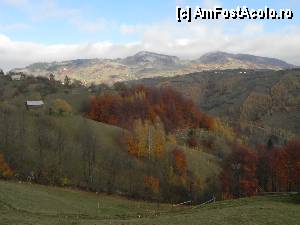 [P06] În zare se vede creasta Măgurii Branului şi satul Măgura, cu casele înşirate cam pe linia umbrei. Chiar şi valea de jos (Valea cu Calea), deşi la doi paşi de Peştera, cred că aparţine de Măgura. În tot cazul, singurul drum circulabil pe acea vale vine dinspre Măgura. În poză am încercat să evidenţiez frumoasele culori autumnale dar, fiind afon în domeniu, am reuşit să estompez cerul. » foto by abancor
 - 
<span class="allrVoted glyphicon glyphicon-heart hidden" id="av383762"></span>
<a class="m-l-10 hidden" id="sv383762" onclick="voting_Foto_DelVot(,383762,13179)" role="button">șterge vot <span class="glyphicon glyphicon-remove"></span></a>
<a id="v9383762" class=" c-red"  onclick="voting_Foto_SetVot(383762)" role="button"><span class="glyphicon glyphicon-heart-empty"></span> <b>LIKE</b> = Votează poza</a> <img class="hidden"  id="f383762W9" src="/imagini/loader.gif" border="0" /><span class="AjErrMes hidden" id="e383762ErM"></span>