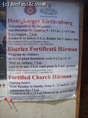 [P60] Biserica fortificată din Hărman - programul de vizitare și tarifele din momentul vizitei noastre (iulie 2015).  » foto by Floryn81
 - 
<span class="allrVoted glyphicon glyphicon-heart hidden" id="av730688"></span>
<a class="m-l-10 hidden" id="sv730688" onclick="voting_Foto_DelVot(,730688,20177)" role="button">șterge vot <span class="glyphicon glyphicon-remove"></span></a>
<a id="v9730688" class=" c-red"  onclick="voting_Foto_SetVot(730688)" role="button"><span class="glyphicon glyphicon-heart-empty"></span> <b>LIKE</b> = Votează poza</a> <img class="hidden"  id="f730688W9" src="/imagini/loader.gif" border="0" /><span class="AjErrMes hidden" id="e730688ErM"></span>