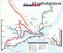 P17 [JAN-2012] Harta mijloacelor de transport in comun. De la aeroport se poate lua METROUL si trebuie schimbat la Zeytinburnu sau Aksaray si apoi de luat TRAMVAIUL pentru a ajunge in zona SultanAhmet. Harta luata de pe net.